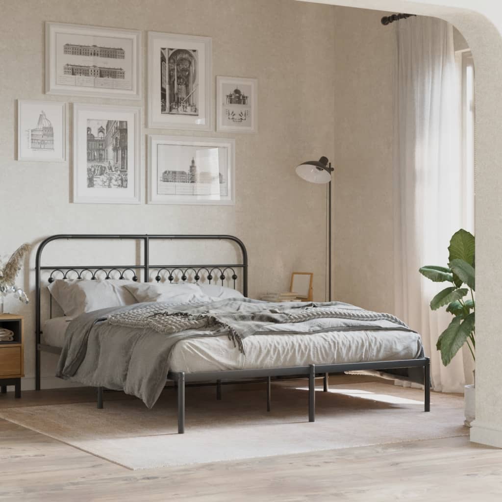 Bedframe met hoofdbord metaal zwart 150x200 cm