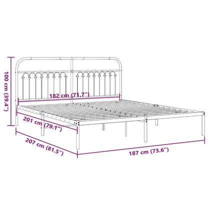 Bedframe met hoofdbord metaal zwart 183x203 cm