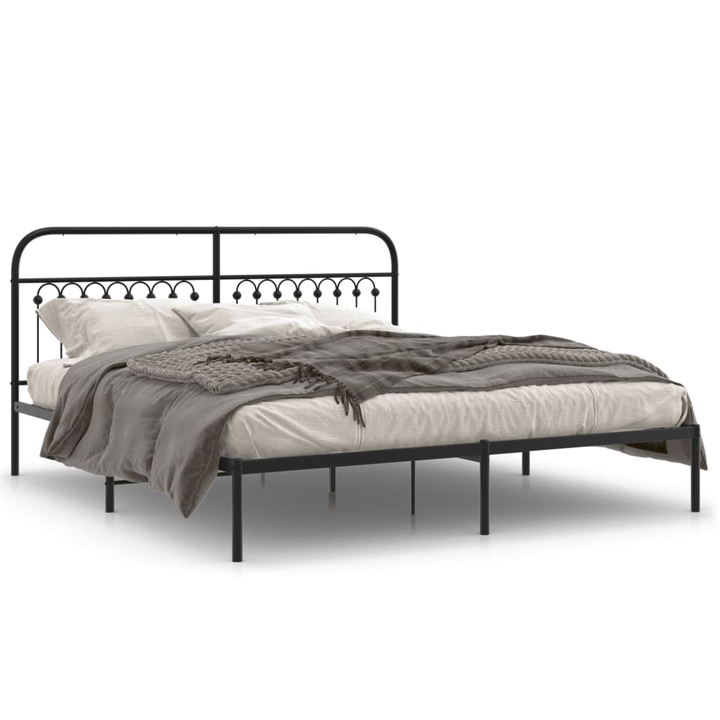 Bedframe met hoofdbord metaal zwart 183x203 cm
