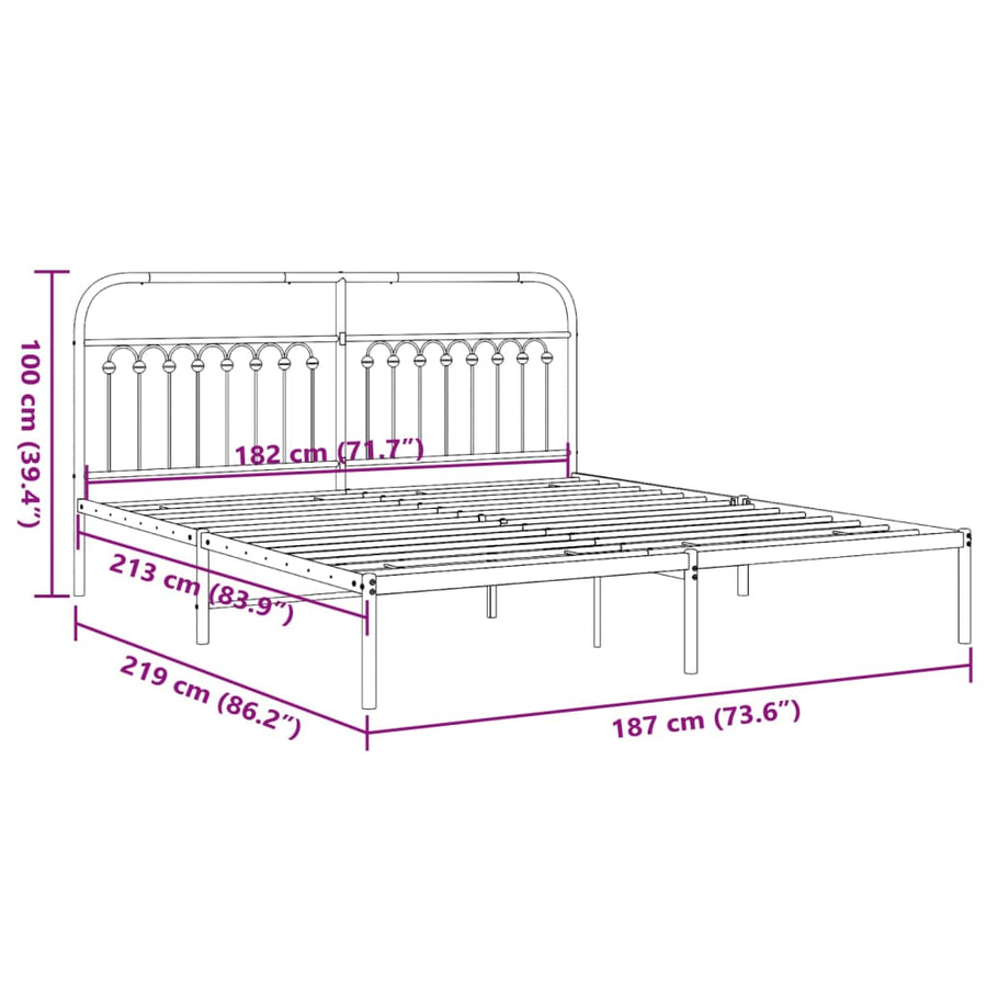 Bedframe met hoofdbord metaal zwart 183x213 cm