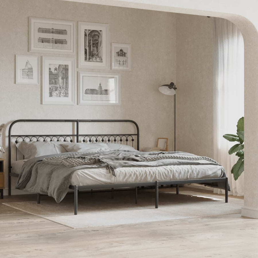 Bedframe met hoofdbord metaal zwart 193x203 cm