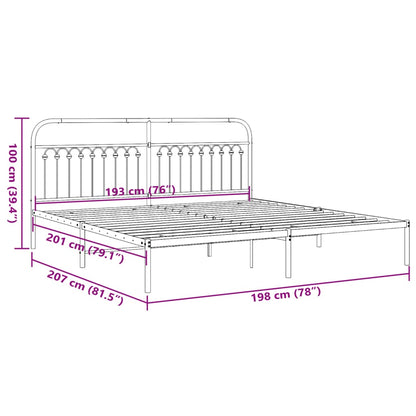 Bedframe met hoofdbord metaal zwart 193x203 cm