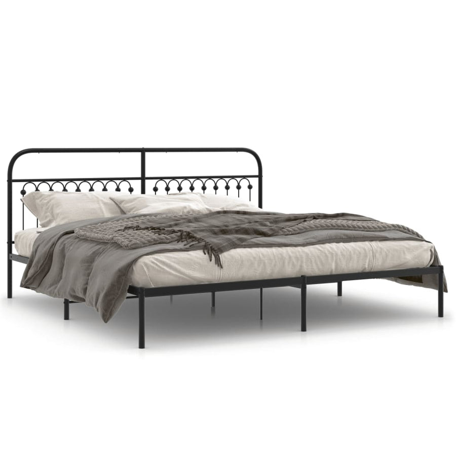 Bedframe met hoofdbord metaal zwart 193x203 cm
