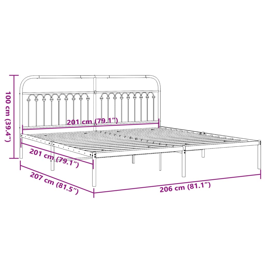 Bedframe met hoofdbord metaal zwart 200x200 cm