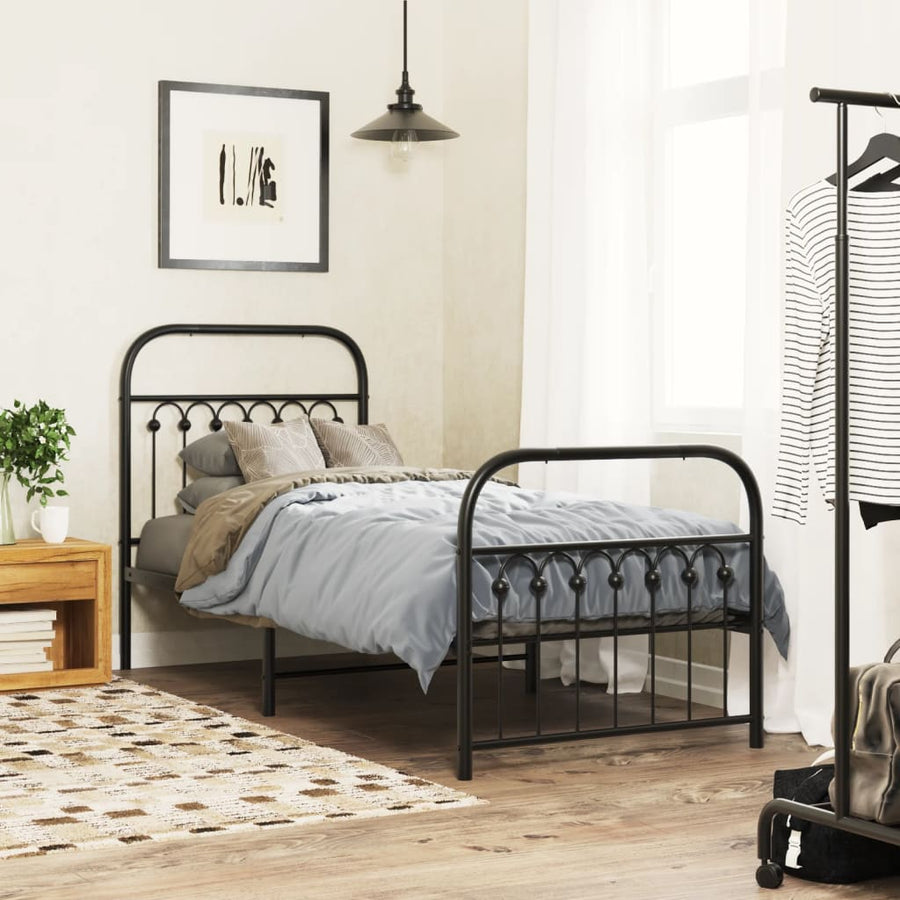 Bedframe met hoofd- en voeteneinde metaal zwart 75x190 cm