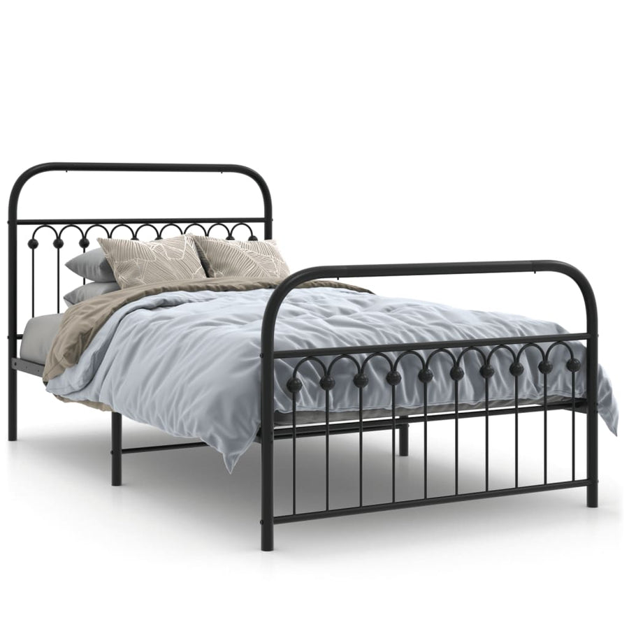 Bedframe met hoofd- en voeteneinde metaal zwart 107x203 cm