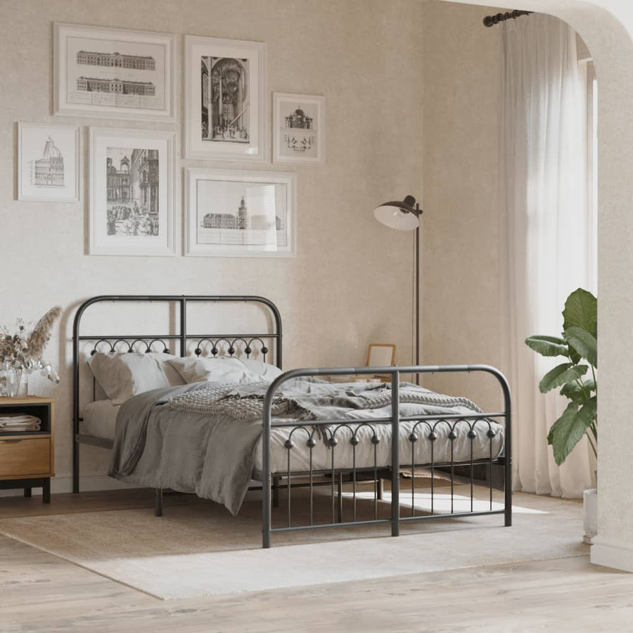 Bedframe met hoofd- en voeteneinde metaal zwart 120x190 cm