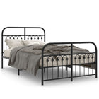 Black Metal Bed Frame with Headboard and Footboard 120x190 cm
