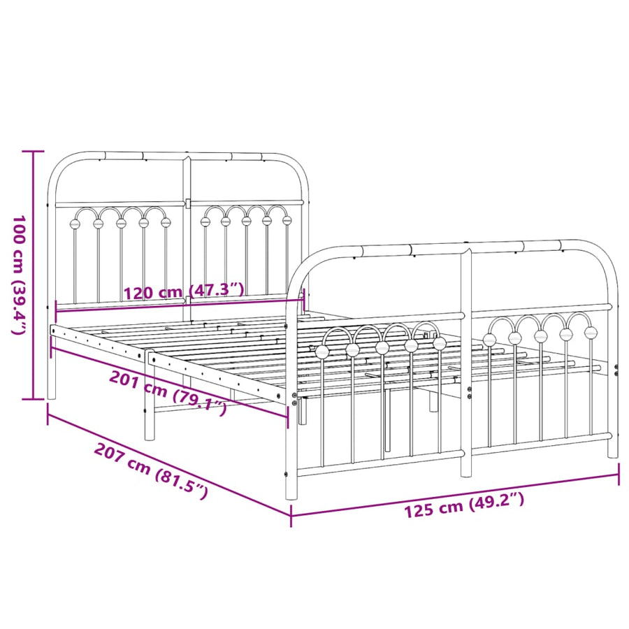 Bedframe met hoofd- en voeteneinde metaal zwart 120x200 cm