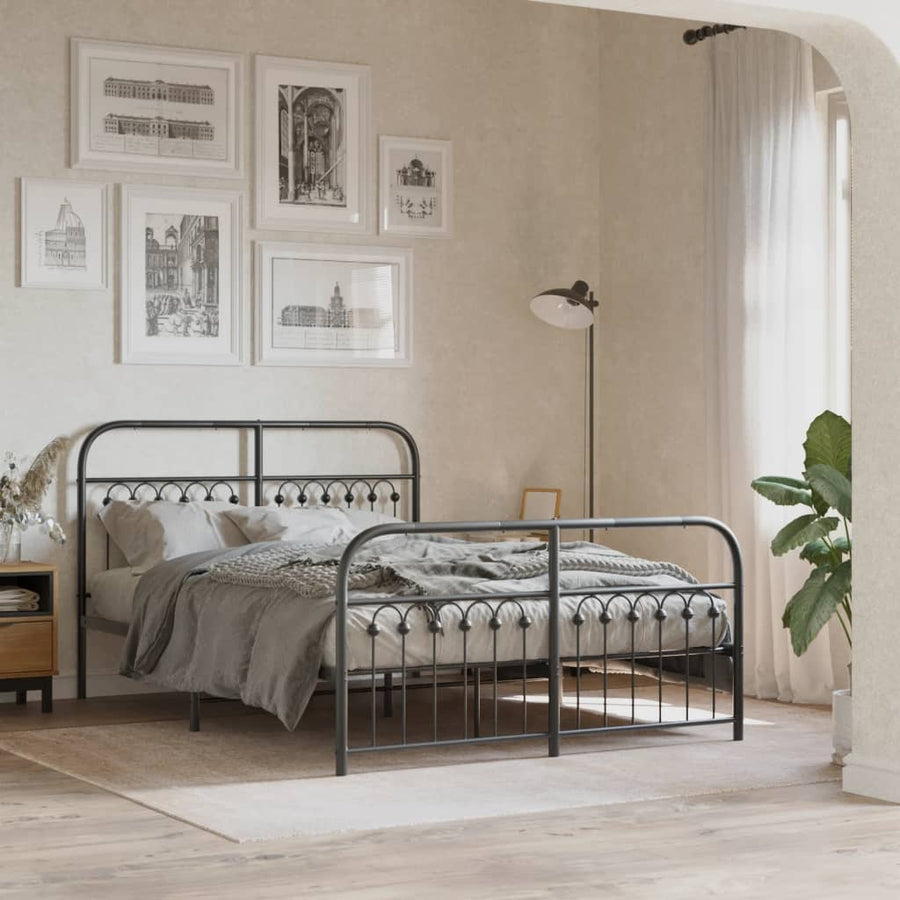 Bedframe met hoofd- en voeteneinde metaal zwart 137x190 cm