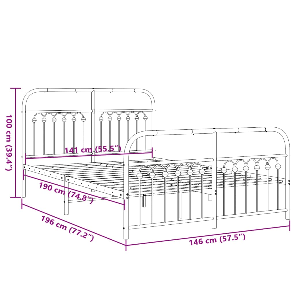 Bedframe met hoofd- en voeteneinde metaal zwart 140x190 cm