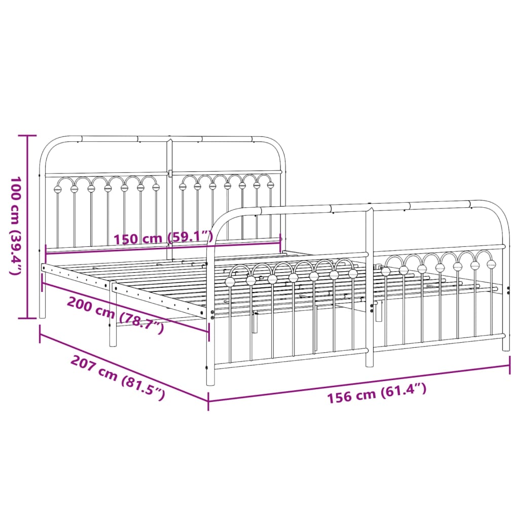 Bedframe Met Hoofd- En Voeteneinde Metaal 150 x 200 cm