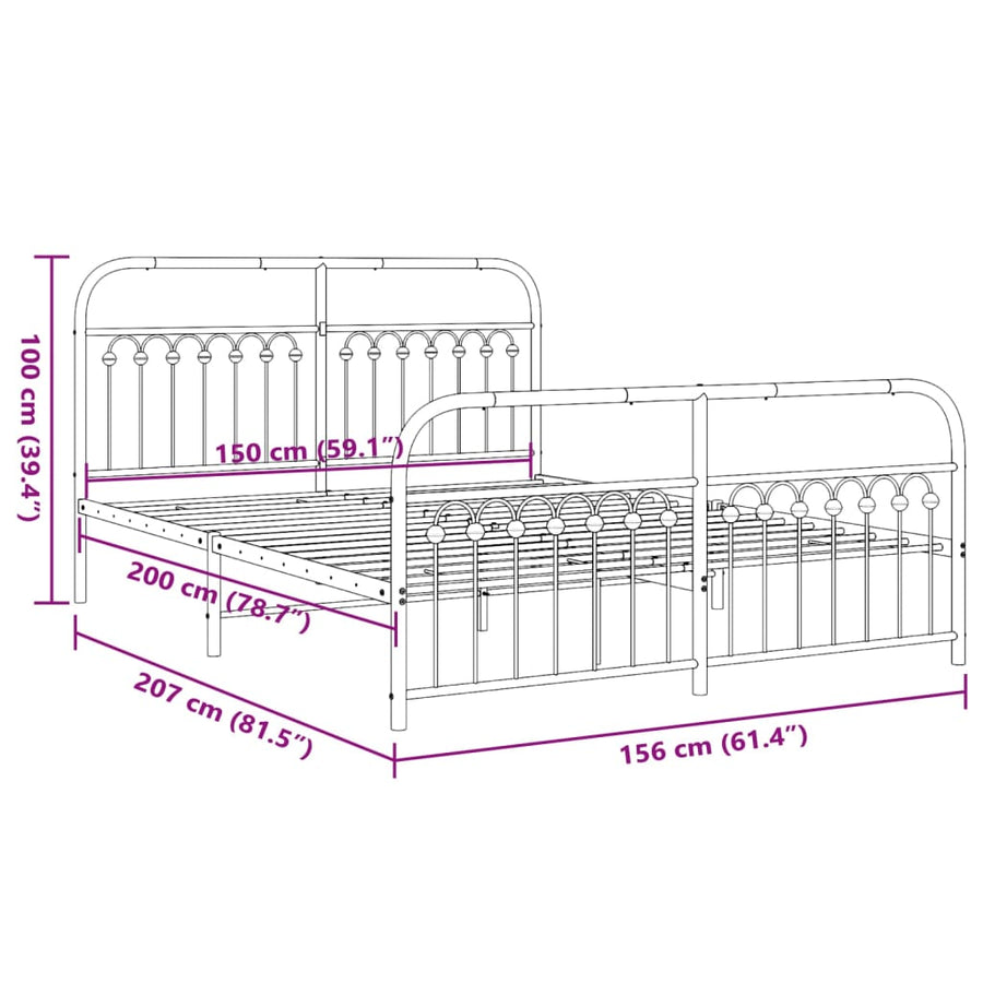 Bedframe Met Hoofd- En Voeteneinde Metaal 150 x 200 cm