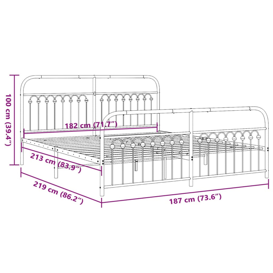 Bedframe met hoofd- en voeteneinde metaal zwart 183x213 cm
