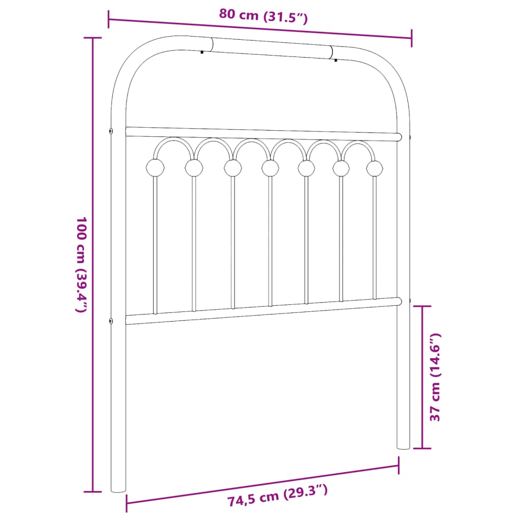 Hoofdbord 75 cm metaal zwart