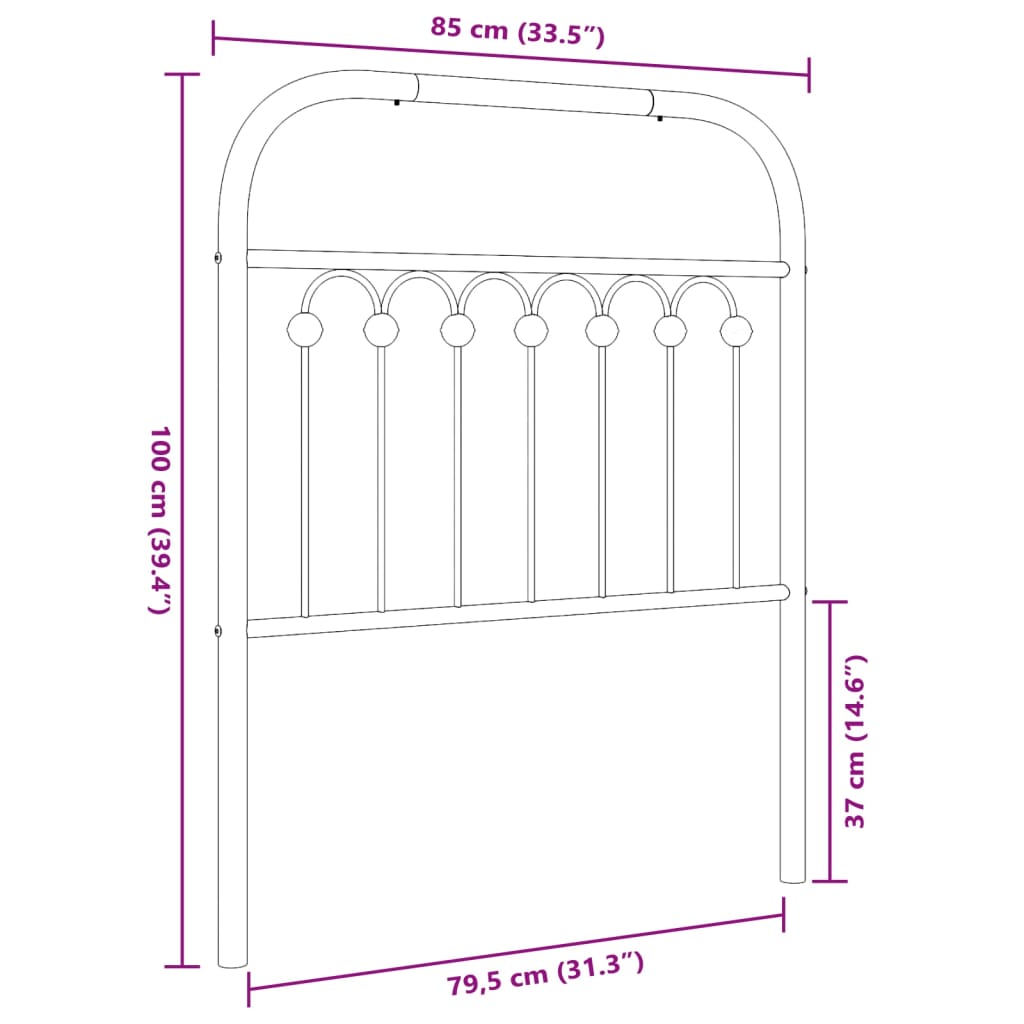 Hoofdbord 80 cm metaal zwart