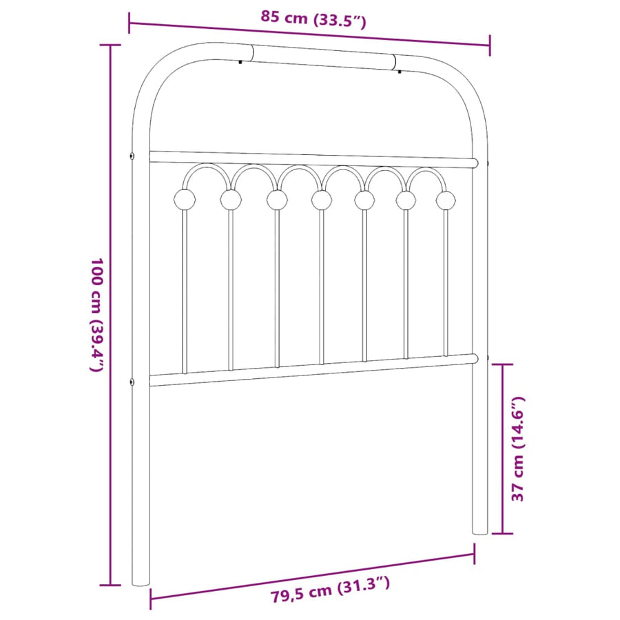Hoofdbord 80 cm metaal zwart