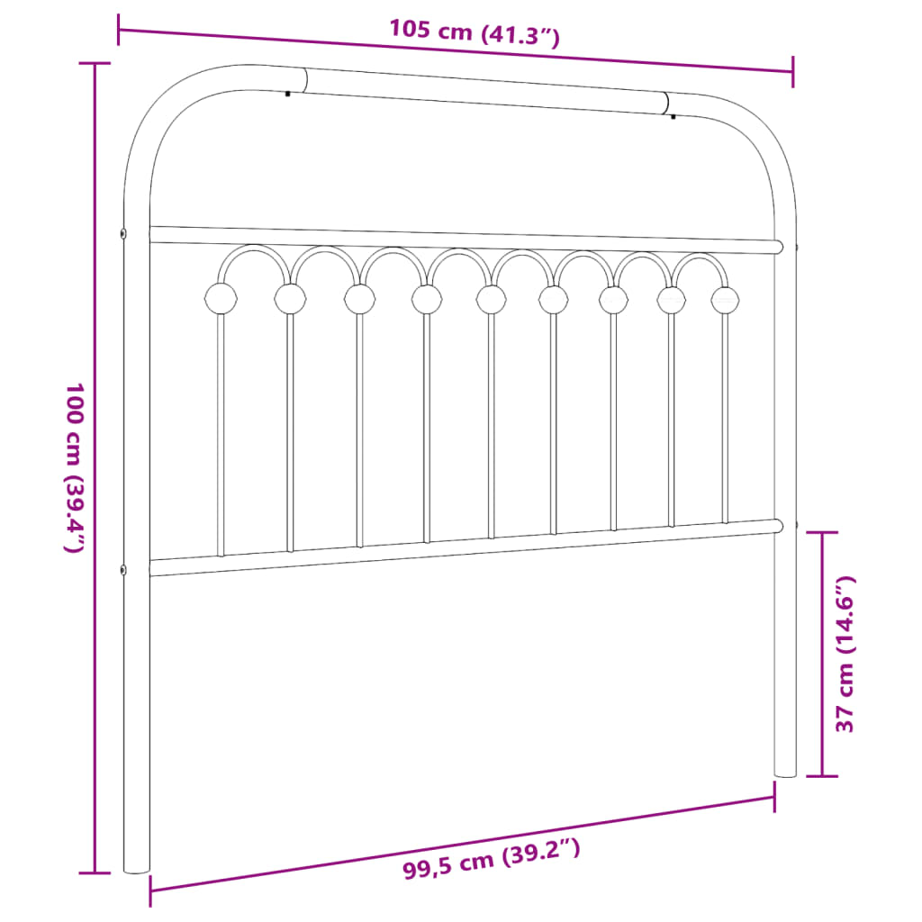 Hoofdbord 100 cm metaal zwart