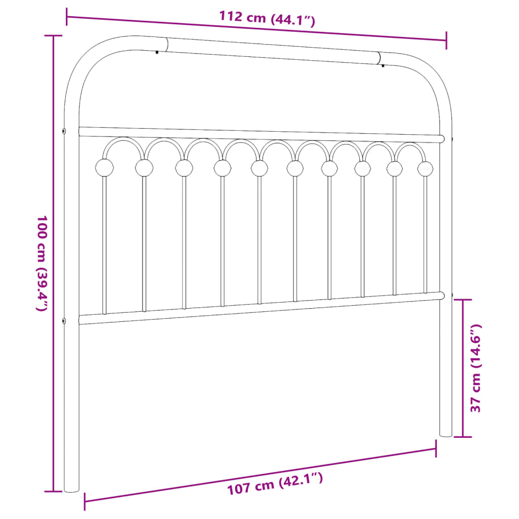 Hoofdbord 107 cm metaal zwart
