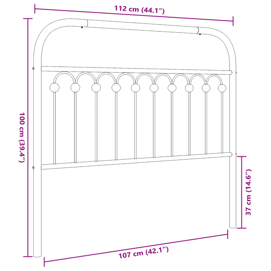 Hoofdbord 107 cm metaal zwart