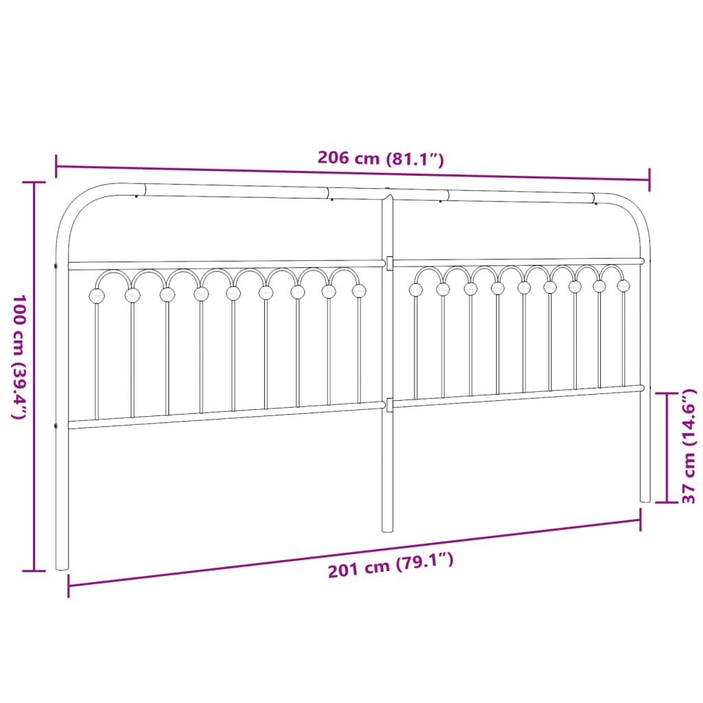 Hoofdbord 200 cm metaal zwart