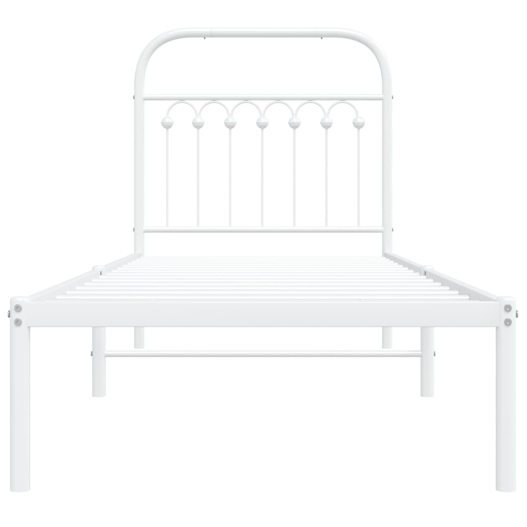 Bedframe met hoofdbord metaal wit 75 x 190 cm