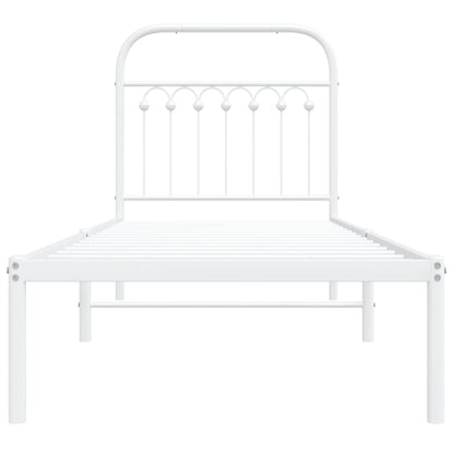 Bedframe met hoofdbord metaal wit 75 x 190 cm