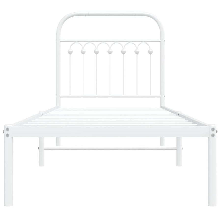 Bedframe met hoofdbord metaal wit 75 x 190 cm