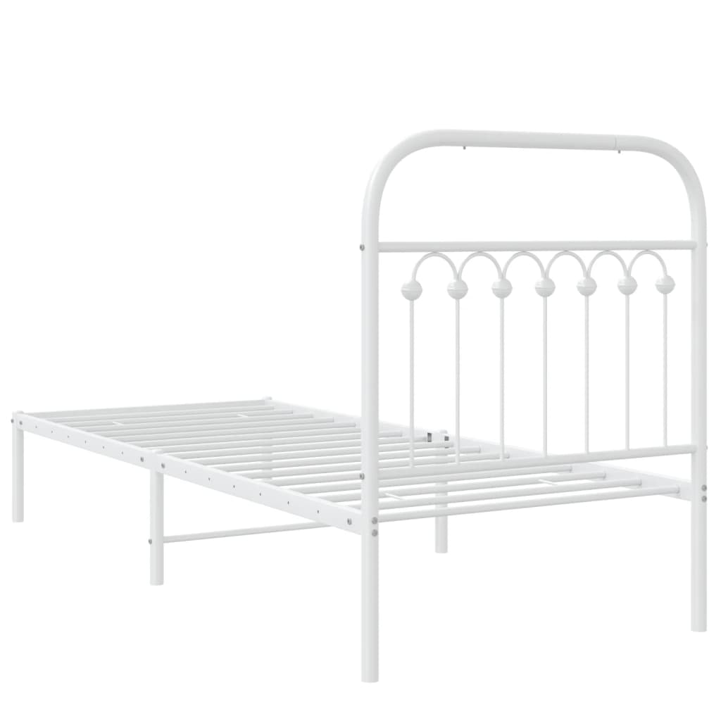 Bedframe met hoofdbord metaal wit 75 x 190 cm