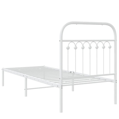 Bedframe met hoofdbord metaal wit 75 x 190 cm