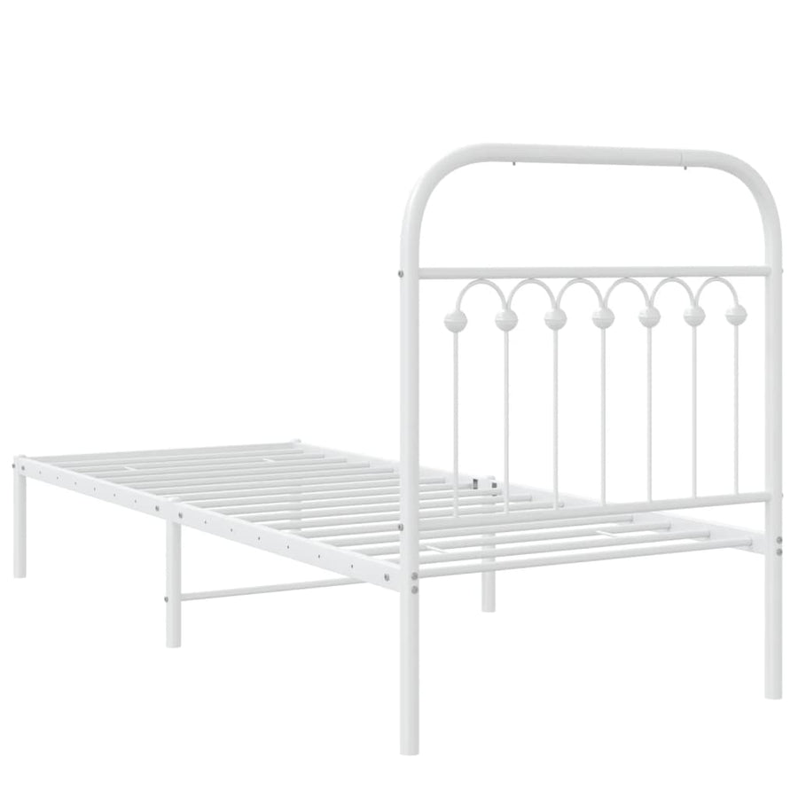 Bedframe met hoofdbord metaal wit 75 x 190 cm