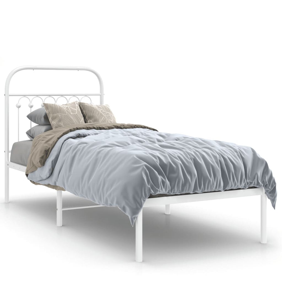 Bedframe met hoofdbord metaal wit 75 x 190 cm