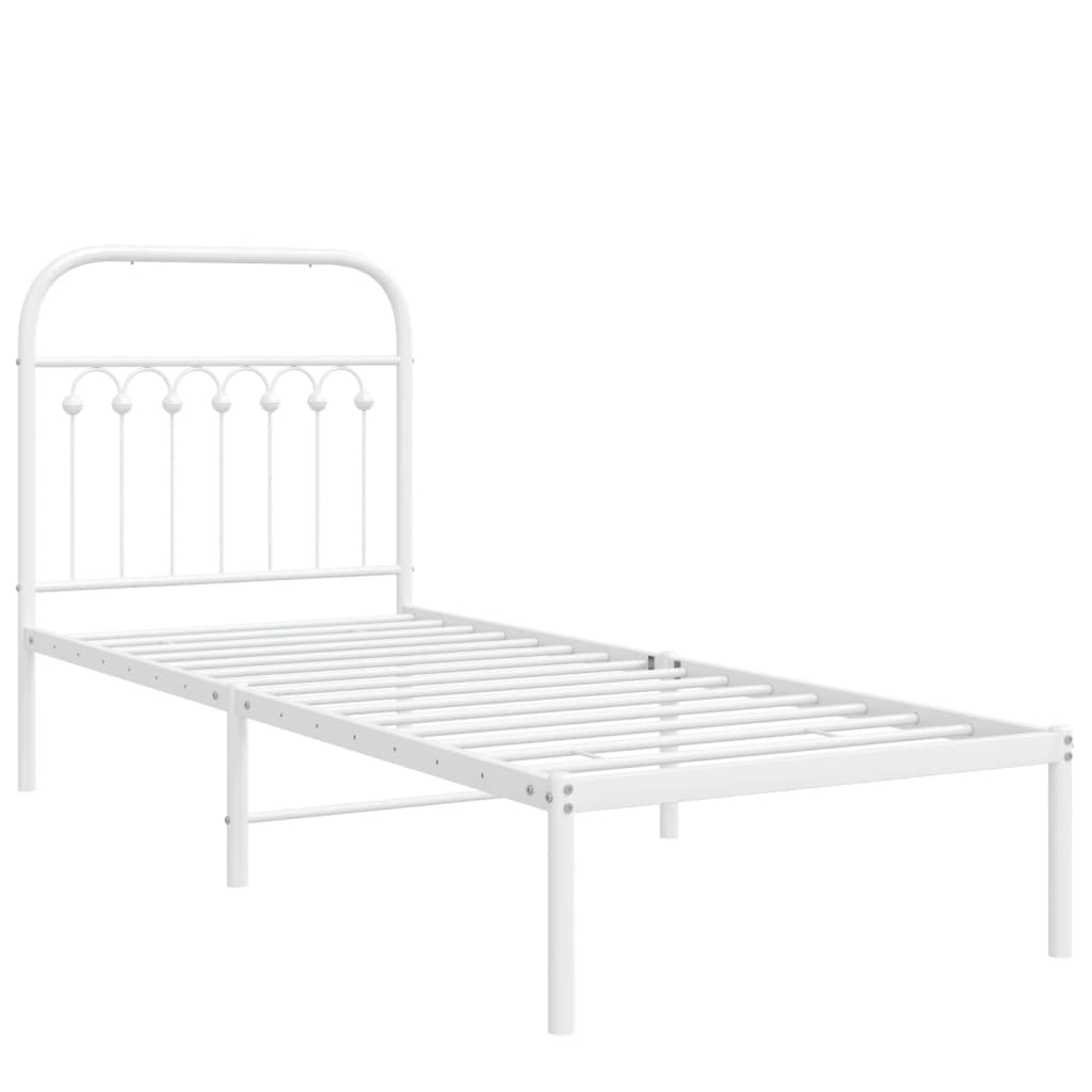 Bedframe met hoofdbord metaal wit 80x200 cm