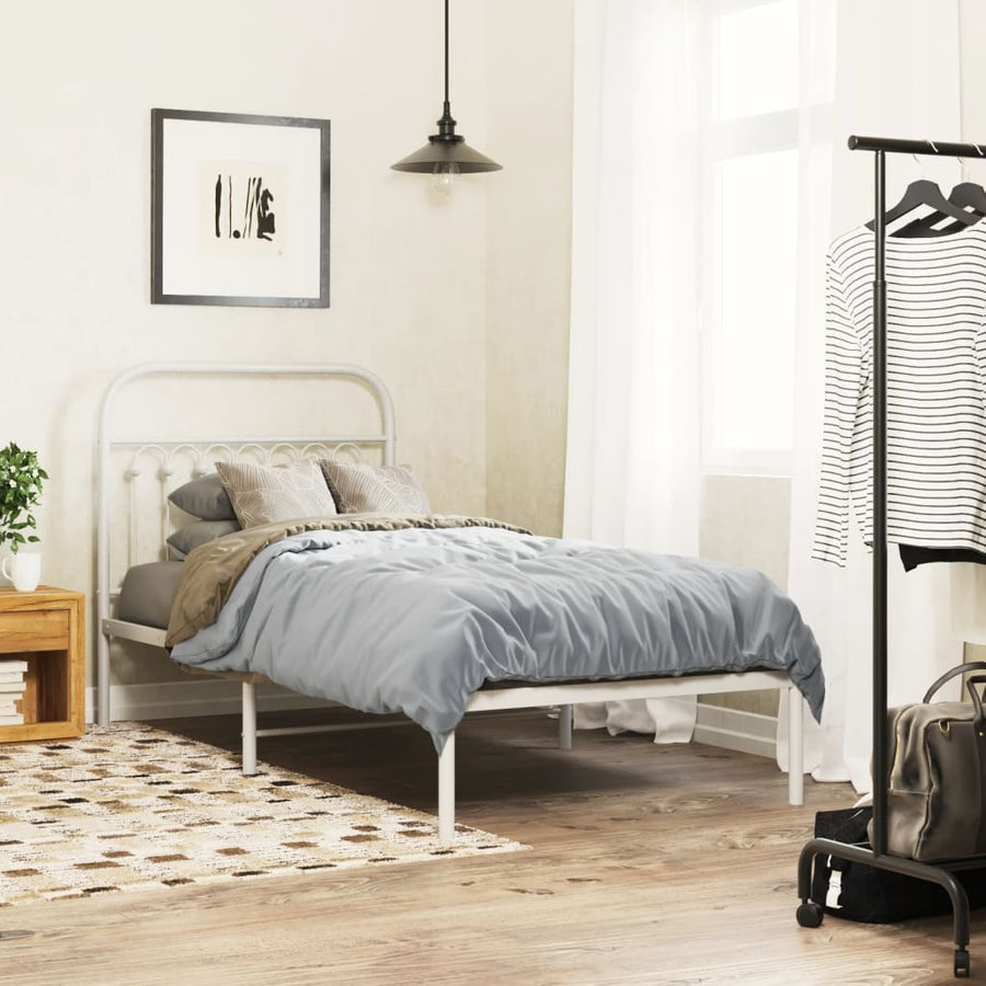 Bedframe met hoofdbord metaal wit 90x190 cm