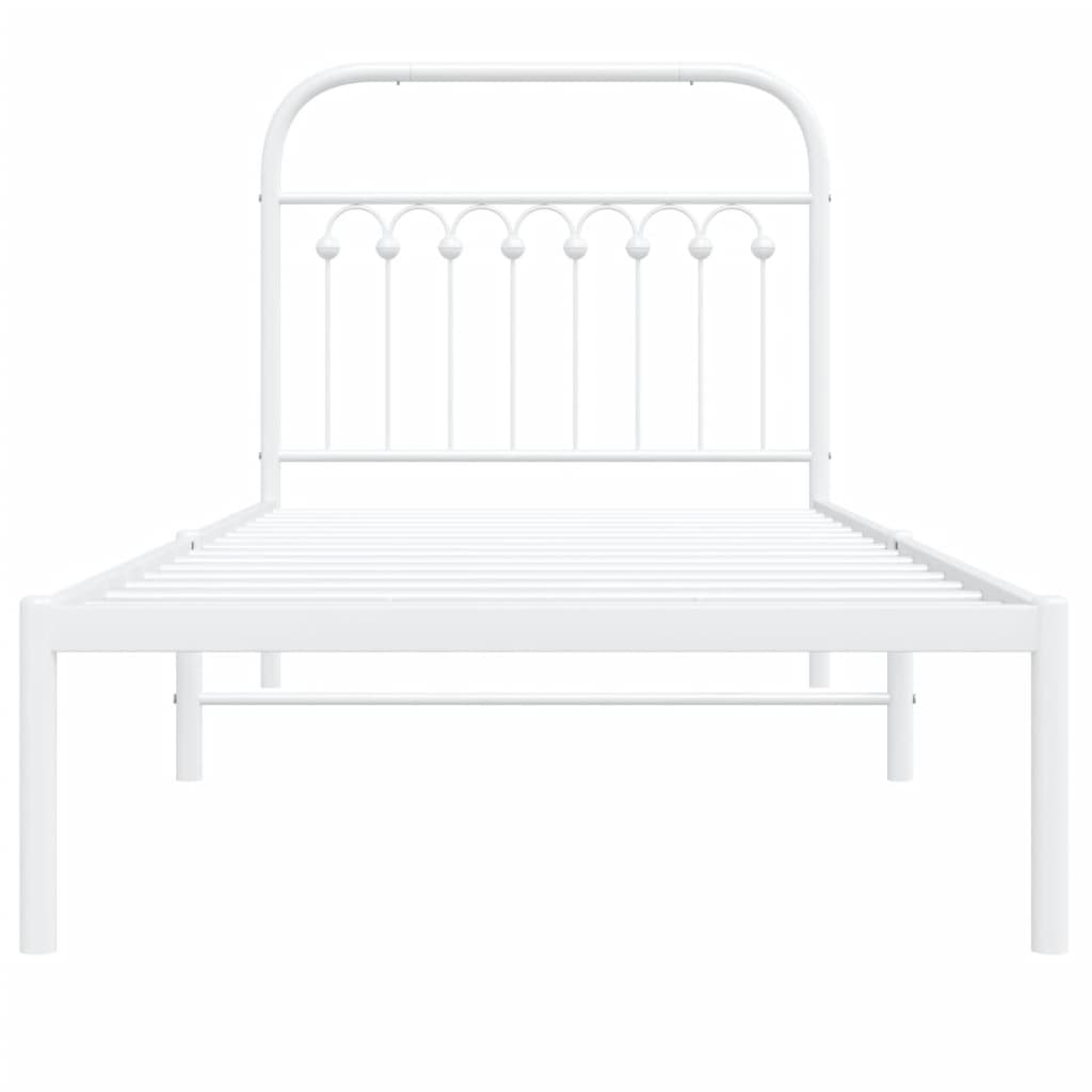 Bedframe met hoofdbord metaal wit 90x190 cm