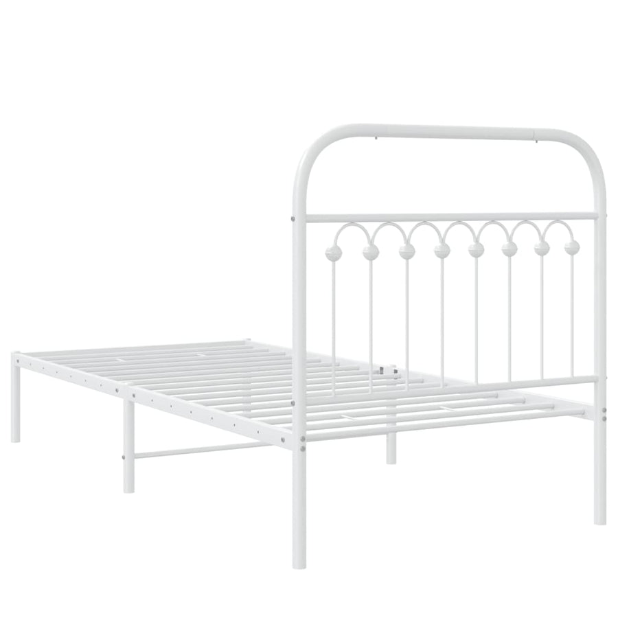 Bedframe met hoofdbord metaal wit 90x190 cm