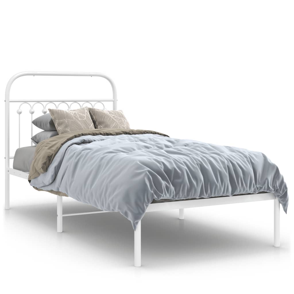 Bedframe met hoofdbord metaal wit 90x190 cm
