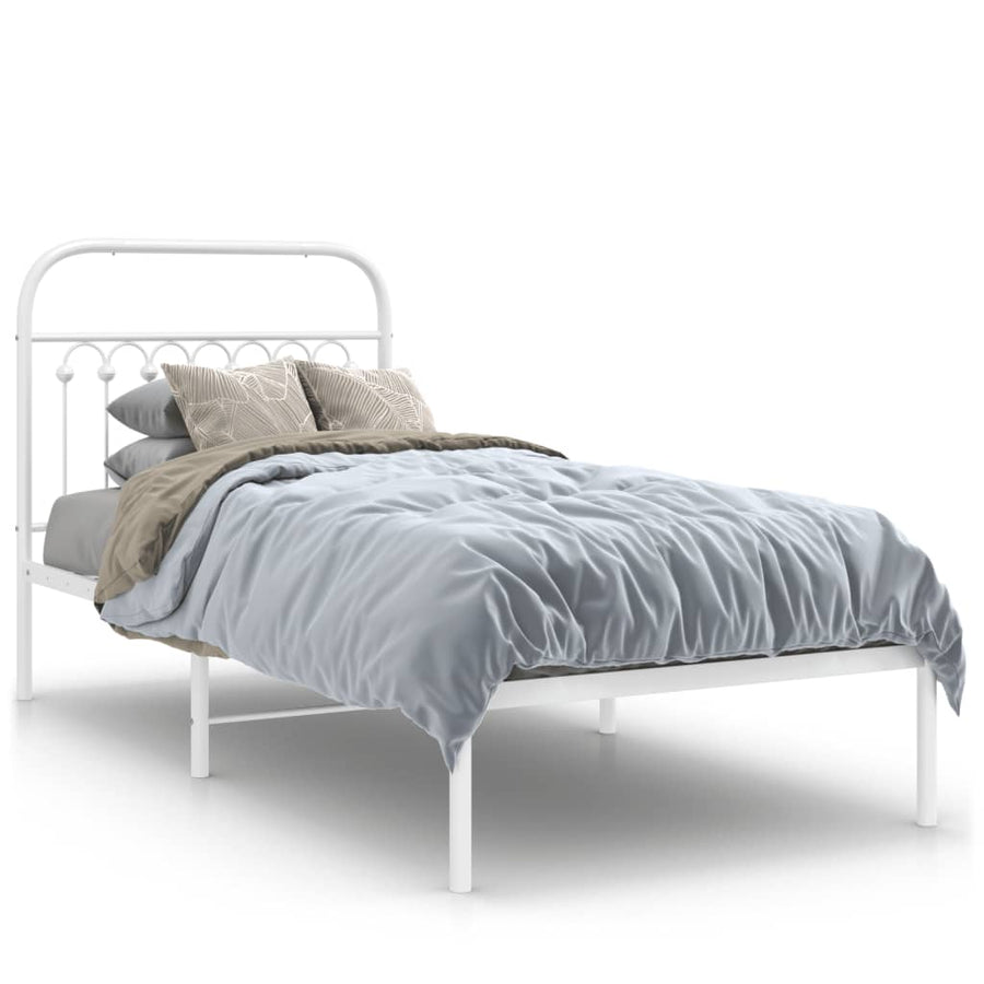 Bedframe met hoofdbord metaal wit 90x190 cm