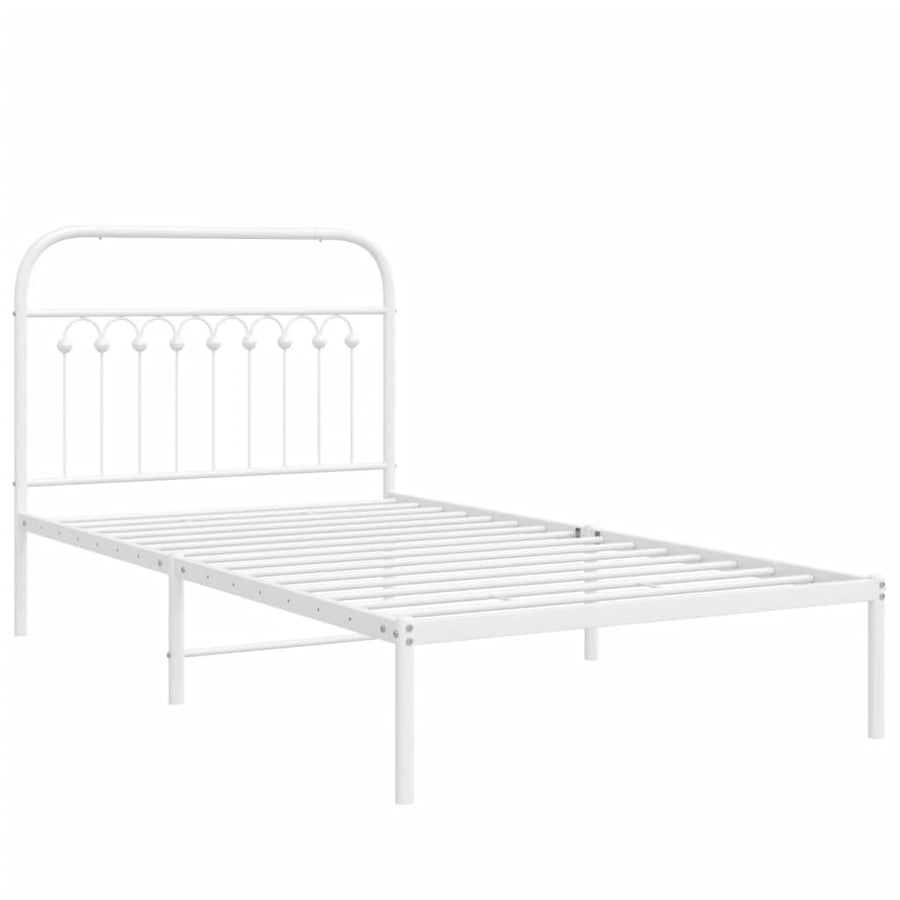 Bedframe met hoofdbord metaal wit 100x190 cm