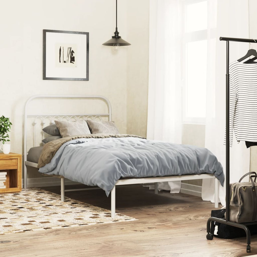 Bedframe met hoofdbord metaal wit 100x190 cm
