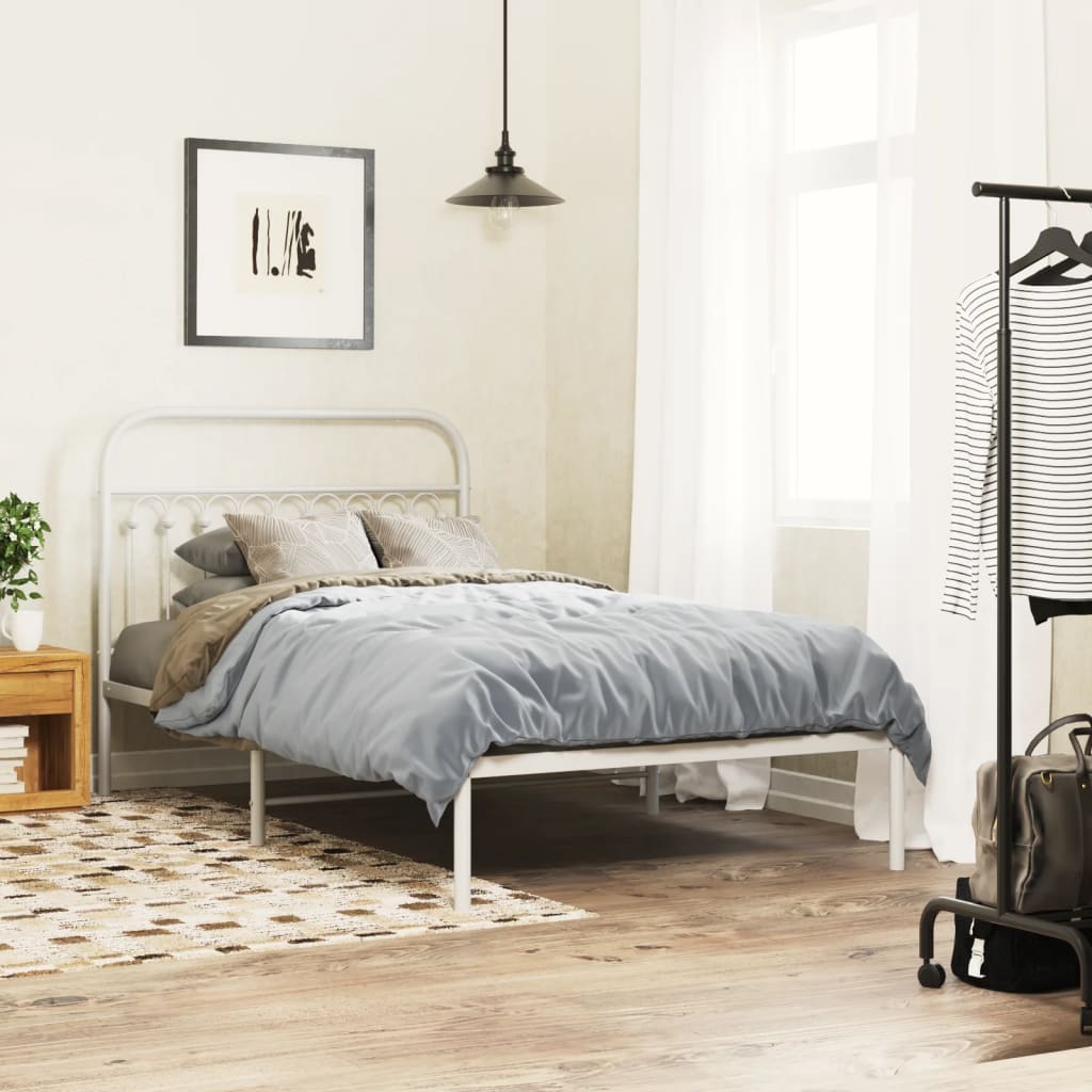 Bedframe met hoofdbord metaal wit 107x203 cm