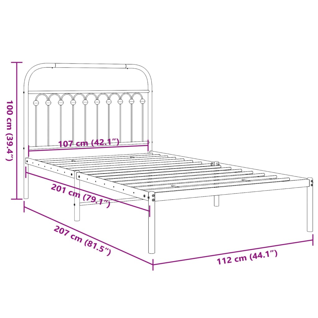 Bedframe met hoofdbord metaal wit 107x203 cm