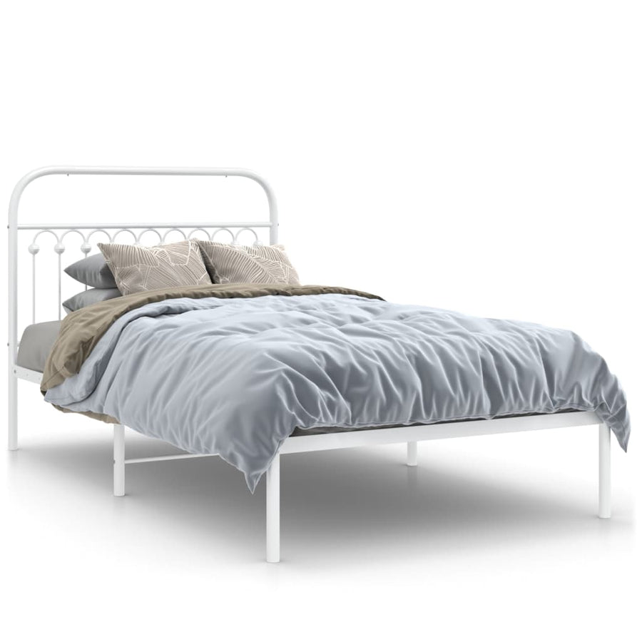 Bedframe met hoofdbord metaal wit 107x203 cm