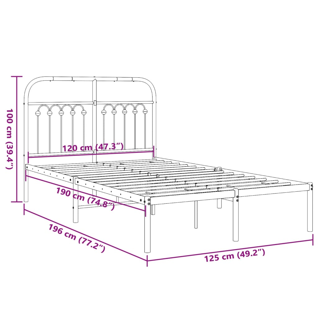 Bedframe met hoofdbord metaal wit 120x190 cm