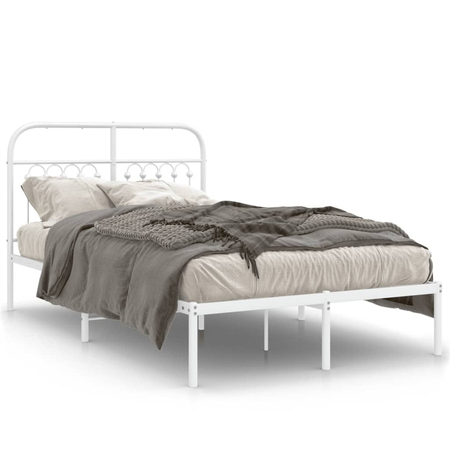 Bedframe met hoofdbord metaal wit 120x190 cm
