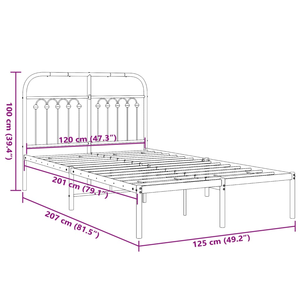 Bedframe met hoofdbord metaal wit 120x200 cm
