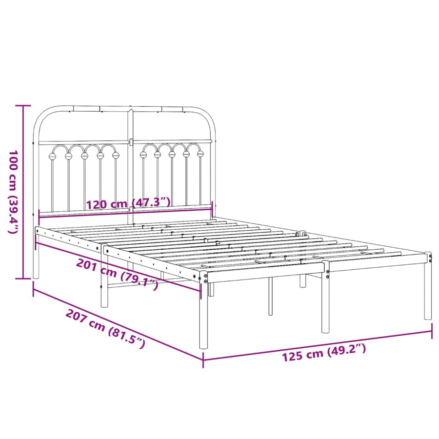 Bedframe met hoofdbord metaal wit 120x200 cm
