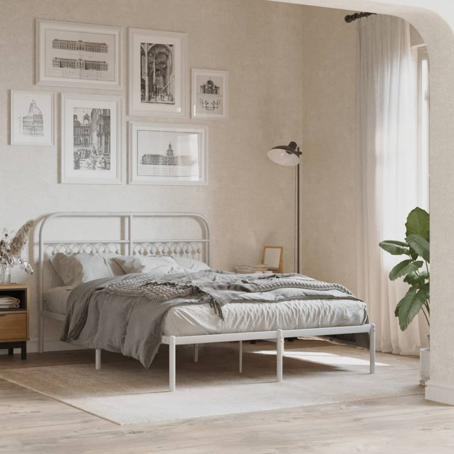 Bedframe met hoofdbord metaal wit 135x190 cm