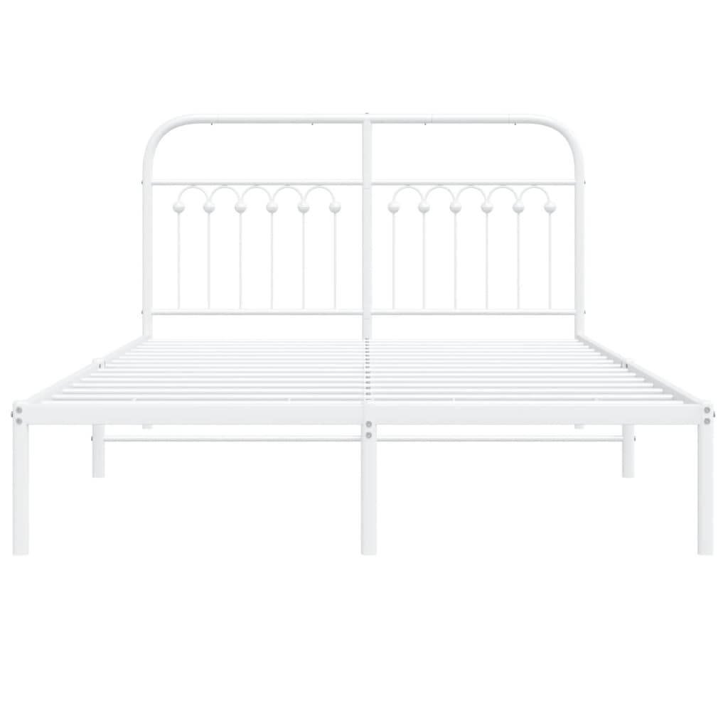 Bedframe met hoofdbord metaal wit 135x190 cm