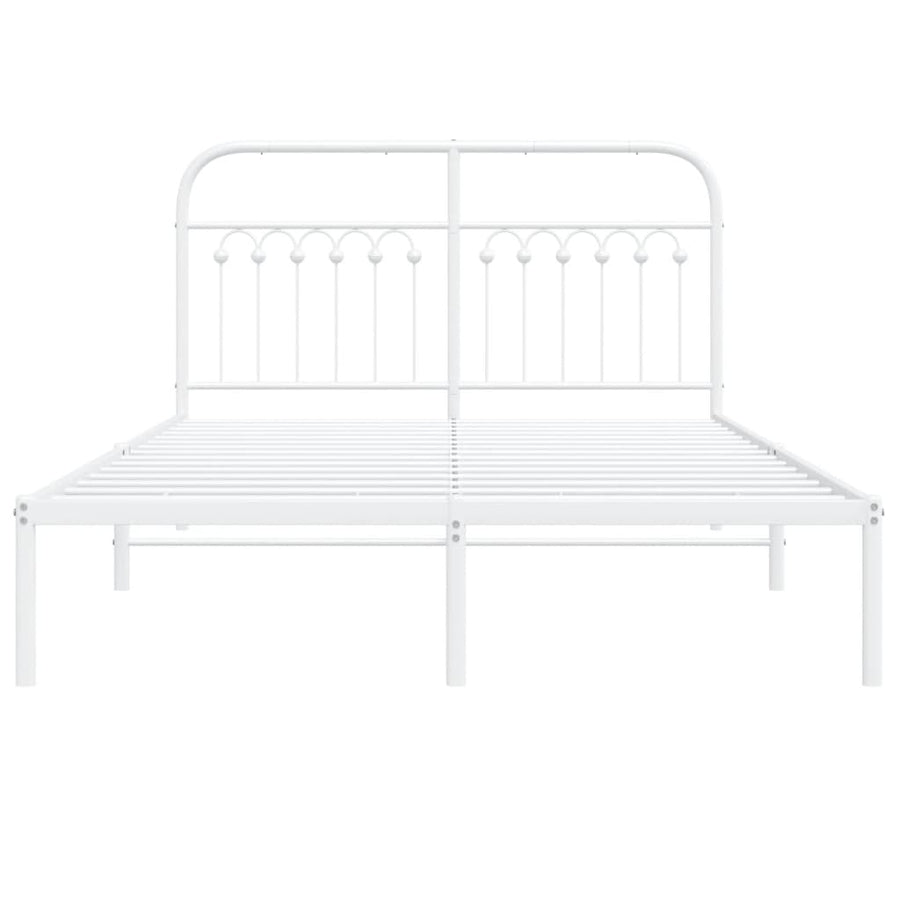 Bedframe met hoofdbord metaal wit 135x190 cm